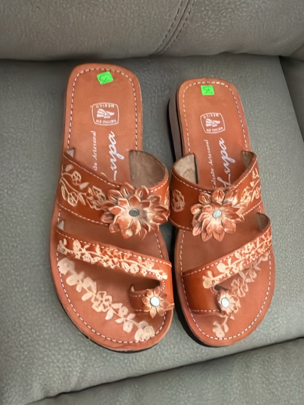 Brown Floral artisanal Leather Slide Sandals for Women|made in Mexico 🇲🇽